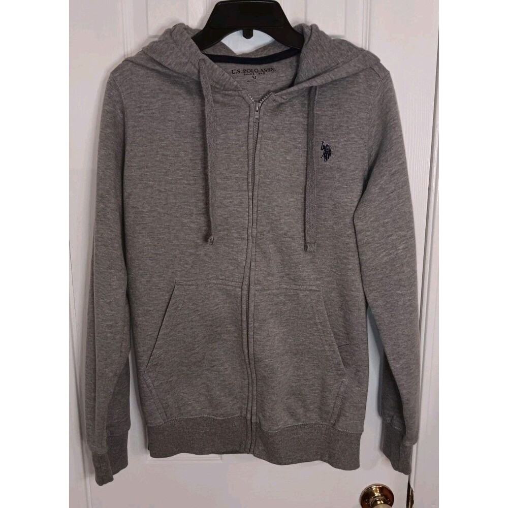 Men's US Polo Assn Gray Full Zip Up Hoodie Sweat Jacket Size Medium